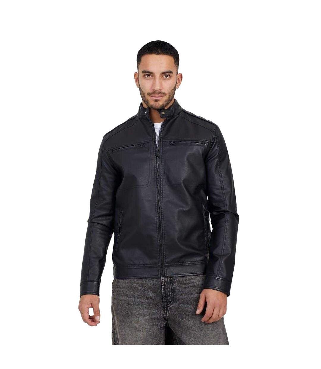 Mens Faux Leather Jacket Black Brave Soul-2