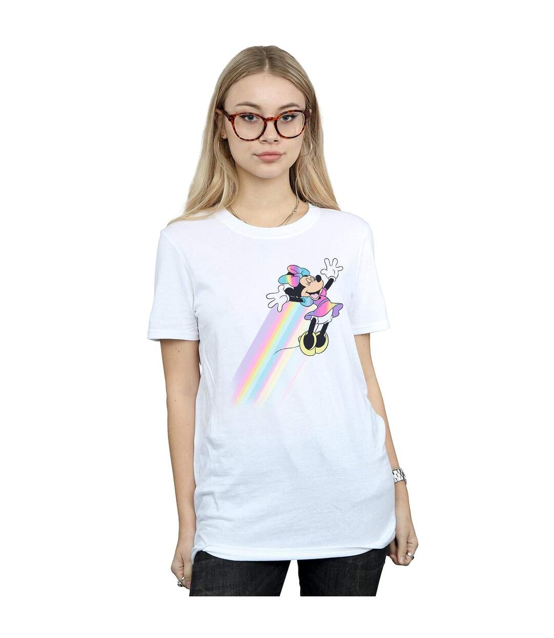 Disney Womens/Ladies Minnie Mouse Whoosh Cotton Boyfriend T-Shirt (Blanc) - UTBI37795-2