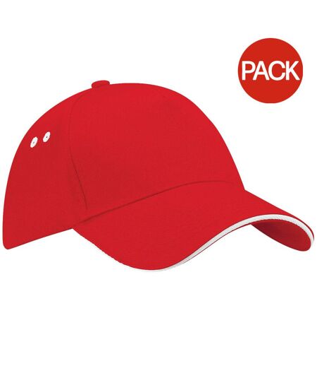 Lot de 2  Casquette adulte unisexe rouge classique/blanc Beechfield