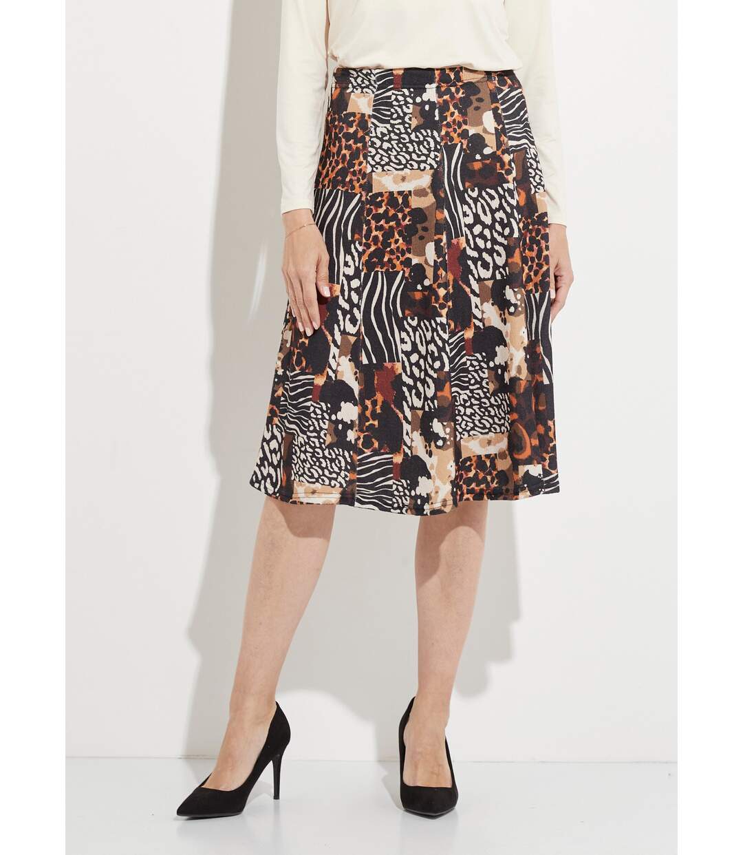 Jupe évasée en maille motif animalier-1