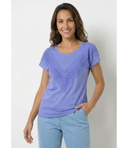 T-shirt uni col rond dentelle manches kimono