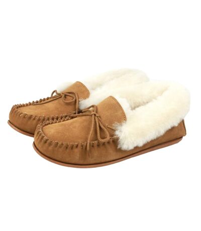 Womens/ladies sasha sheepskin hard sole moccasins chestnut/natural Eastern Counties Leather