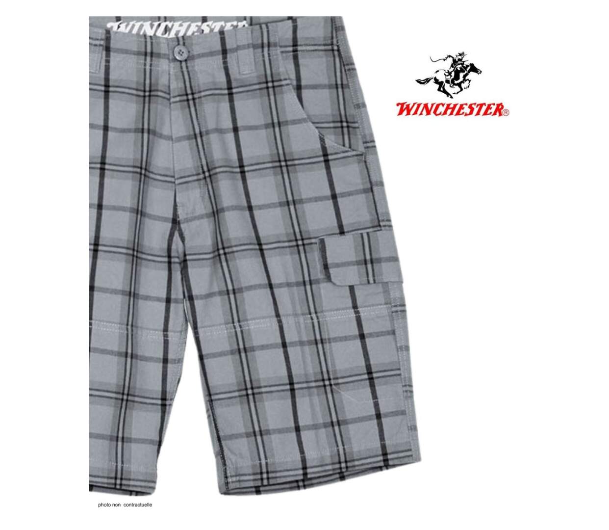 Bermuda à carreaux homme Winchester INTACT3 en coton gris multi-poches pour les loisirs-4
