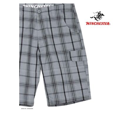 Bermuda à carreaux homme Winchester INTACT3 en coton gris multi-poches pour les loisirs
