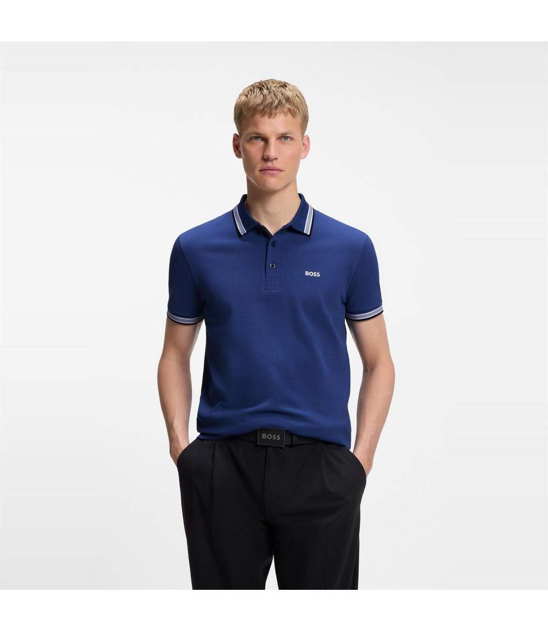 Mens Paddy Contrast Tipped Polo Shirt Medium Blue Boss-2