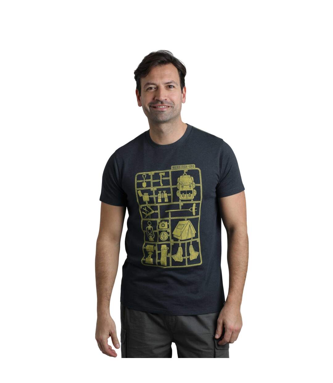 Mens camp kit graphic t-shirt navy Weird Fish-3