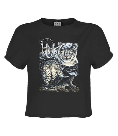 Womens/ladies Snow Leopards The Hu Crop Top Charcoal Amplified