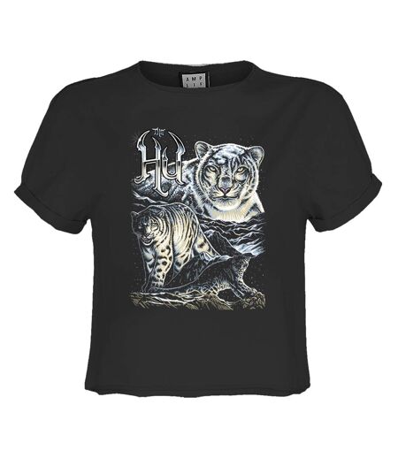 Womens/ladies Snow Leopards The Hu Crop Top Charcoal Amplified
