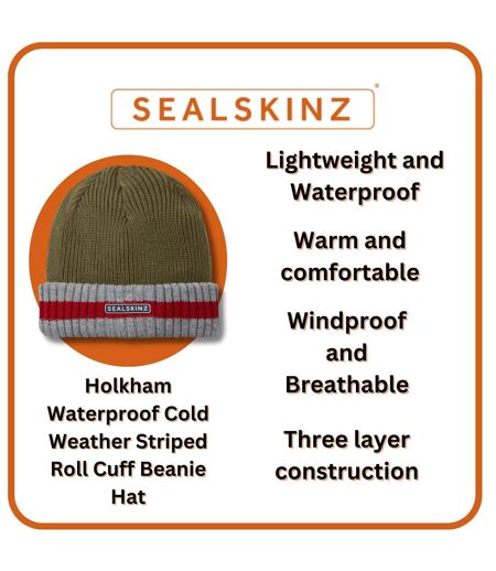Mens & Ladies Waterproof Cold Weather Striped Roll Cuff Beanie Hat