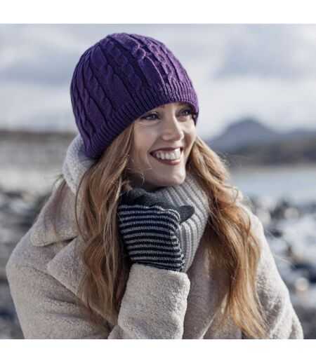 Ladies Cable Knit Fleece Lined Knitted Thermal Beanie Hat
