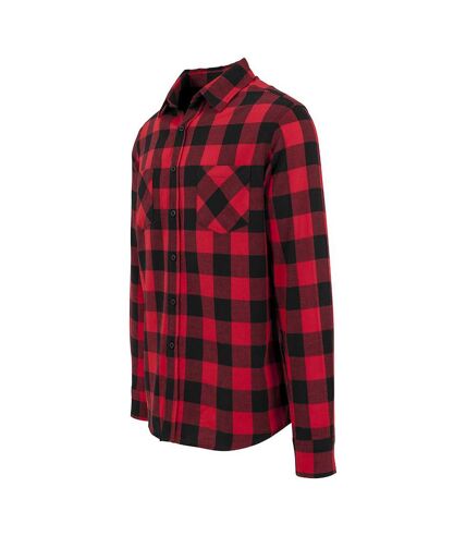 Build Your Brand Mens Checked Flannel Shirt (Black/Red)