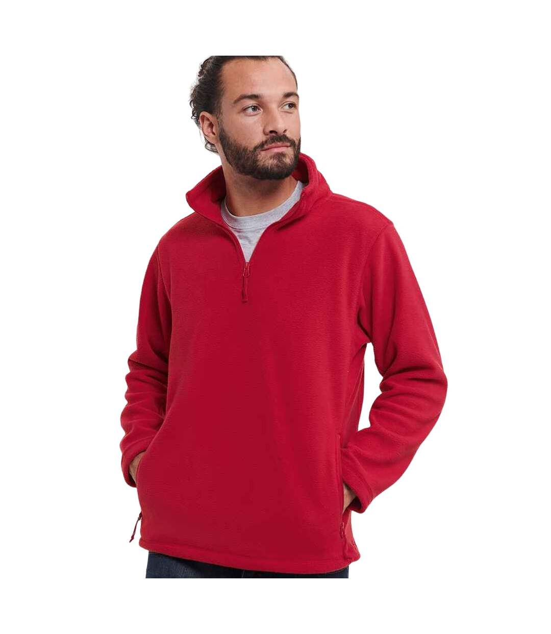 Mens zip neck outdoor fleece top classic red Russell