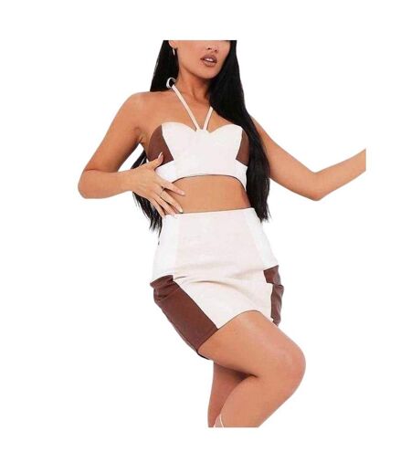 Womens/ladies Colour Block Halter Neck Bralette Beige Missy Empire