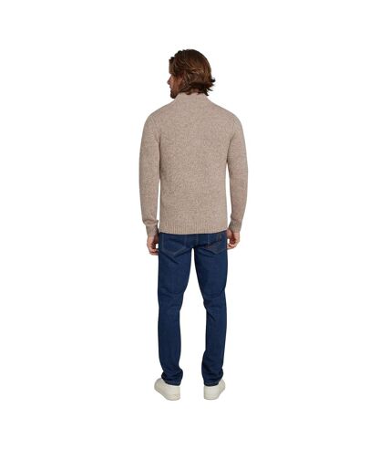 Mens flecked chunky knit quarter zip jumper toast Raging Bull