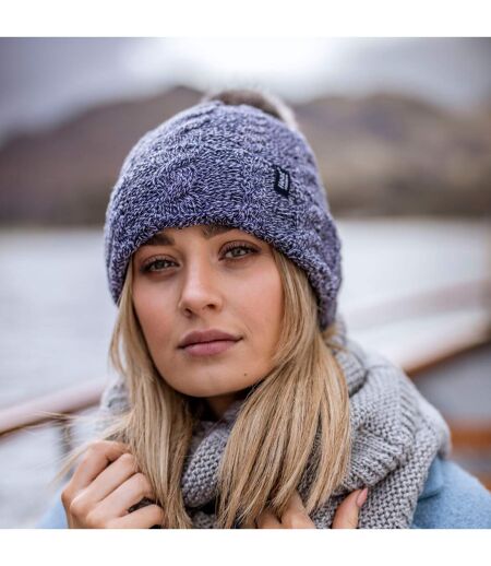 Ladies Cable Knit Fleece Lined Thermal Winter Bobble Hat with Pom Pom