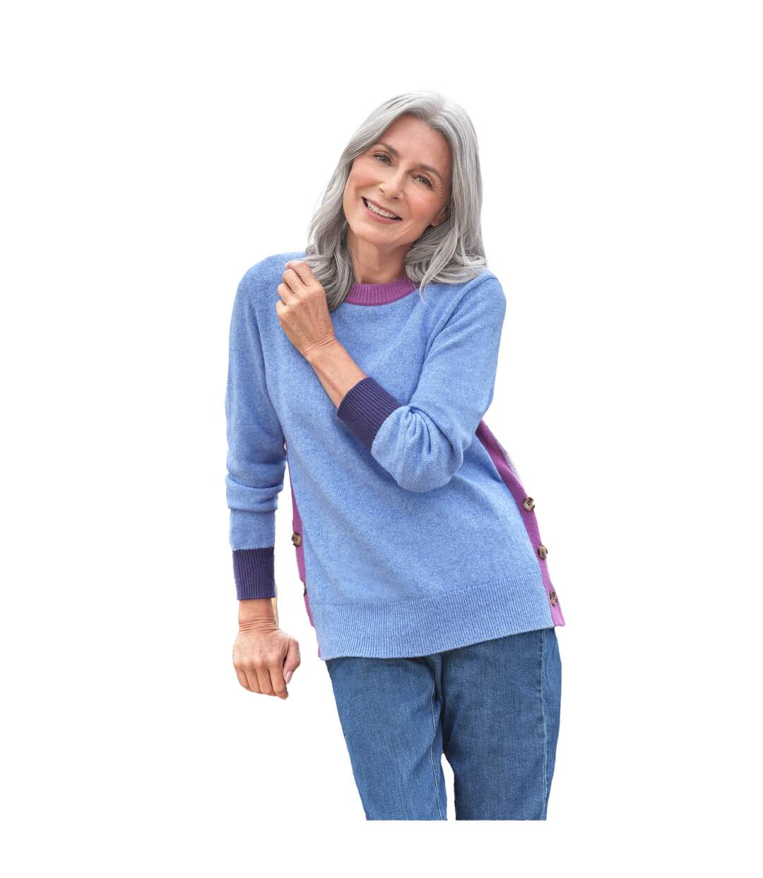 Womens/ladies Colour Block Side Button Jumper Blue WoolOvers-1