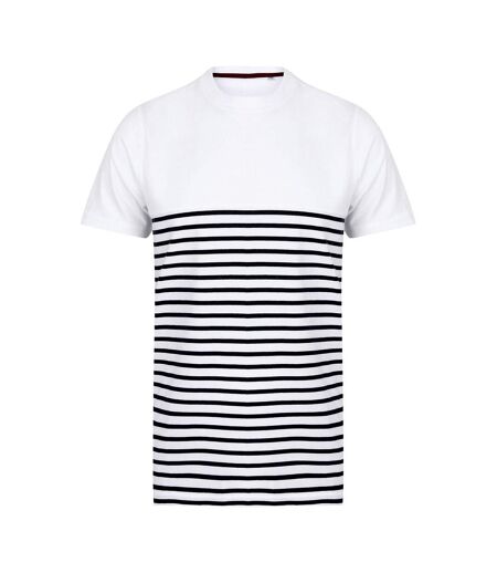 Front Row Unisex Adult Breton Striped Tagless T-Shirt (White/Navy) - UTRW9331