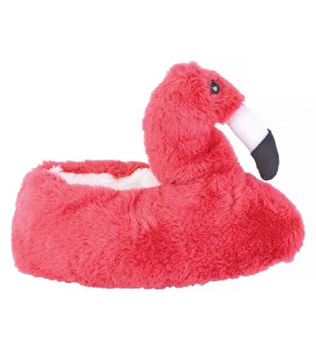 Ladies Novelty Pink Plush Flamingo Slippers