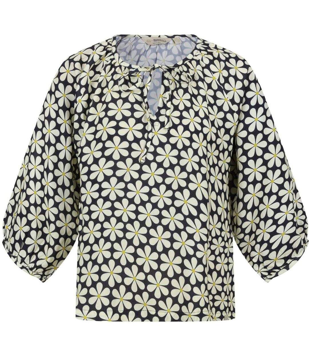 Womens/ladies Peasant Balloon Sleeve Blouse Black Daisy Regatta-1