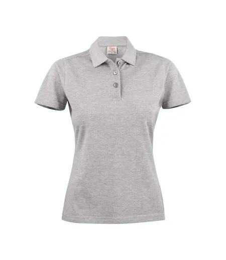 Womens/ladies Surf Polo Shirt Grey Melange Printer