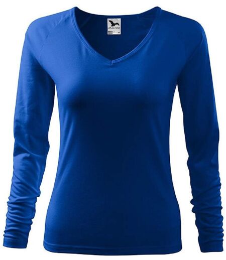 T-shirt col V - Extensible - Manches longues - Femme - MF127 - bleu roi