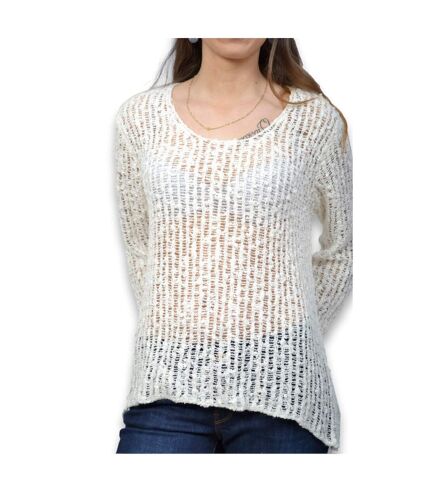 Pull femme manches longues de couleur blanc - Col rond