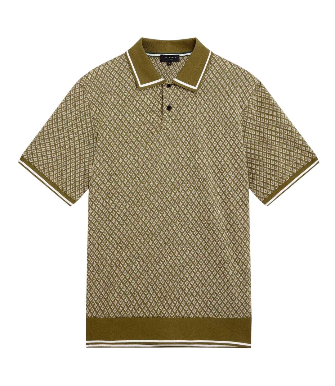 Mens Geometric Regular Polo Shirt Olive Ted Baker-2