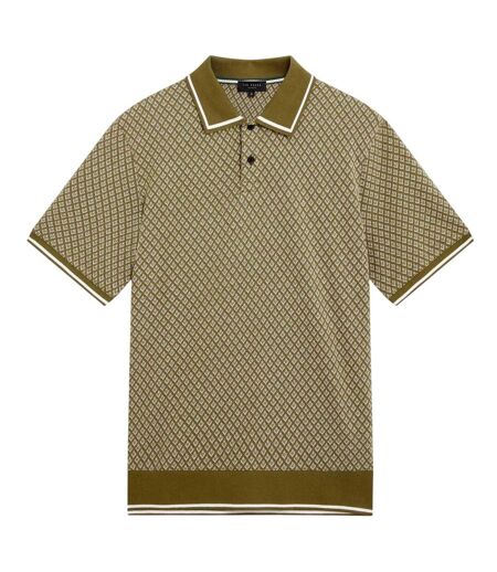 Mens Geometric Regular Polo Shirt Olive Ted Baker