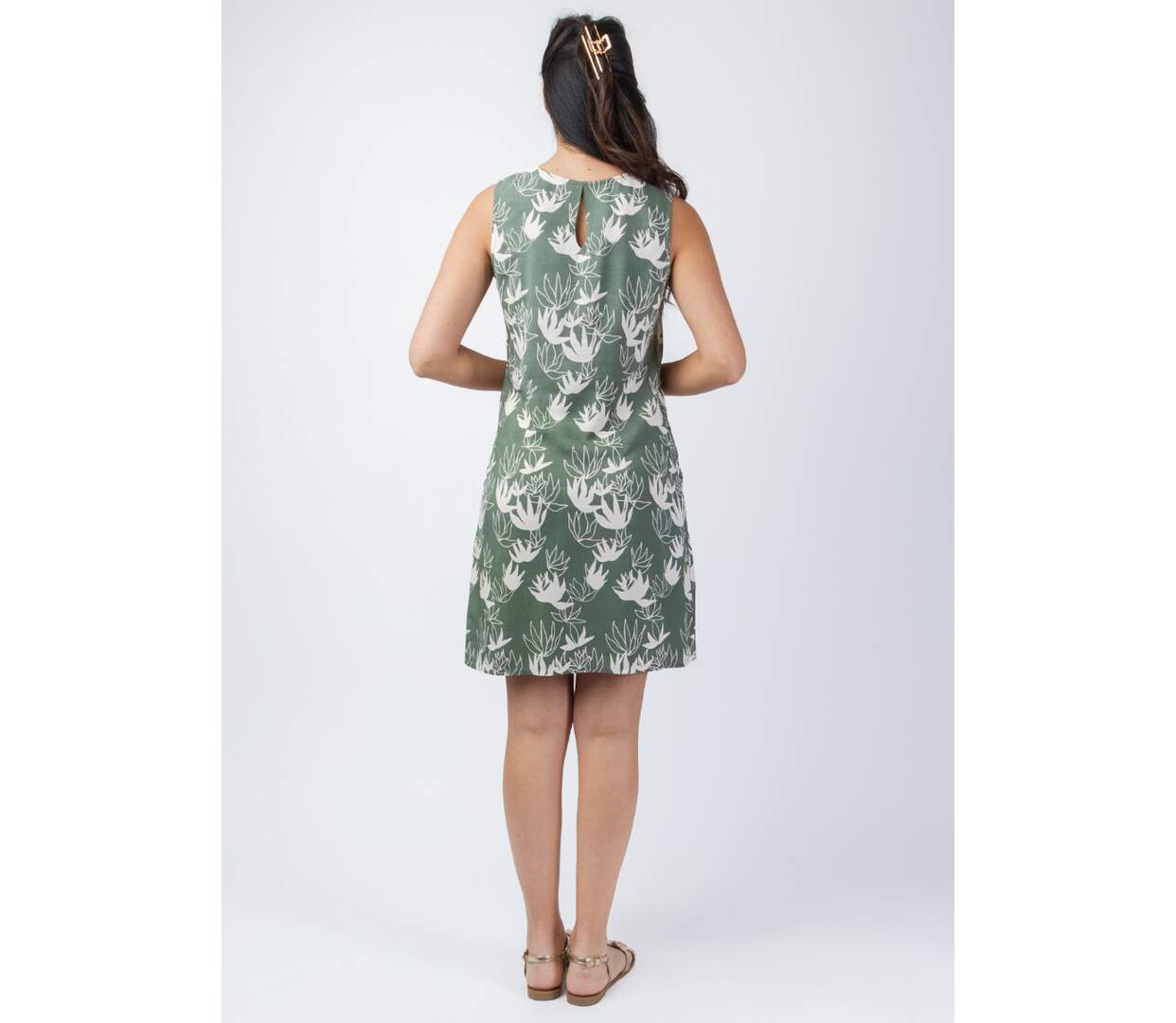 Robe coton femme kaki CHRISTINA imprimé fleur Coton Du Monde-3