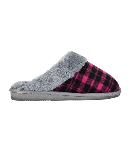 Womens/ladies mia tartan slippers purple/grey Sleepers