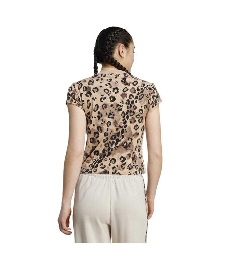 Womens/ladies Leopard Print Jersey Crew Neck T-shirt Beige Black Adidas
