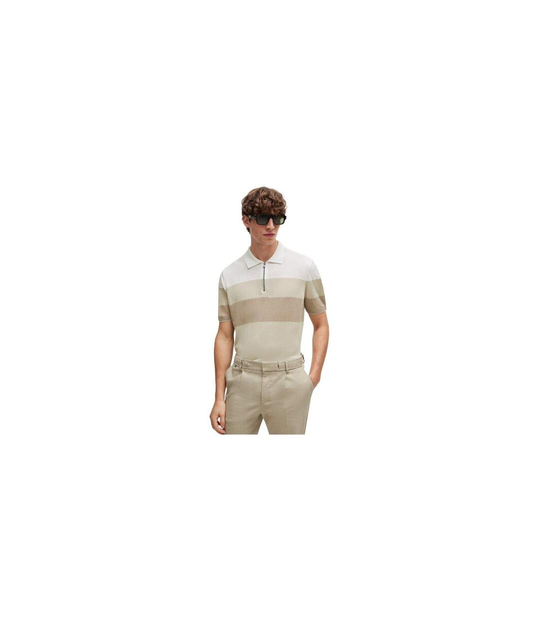 Polo Motif/style À Rayures Trieste Homme Beige Clair Boss-1