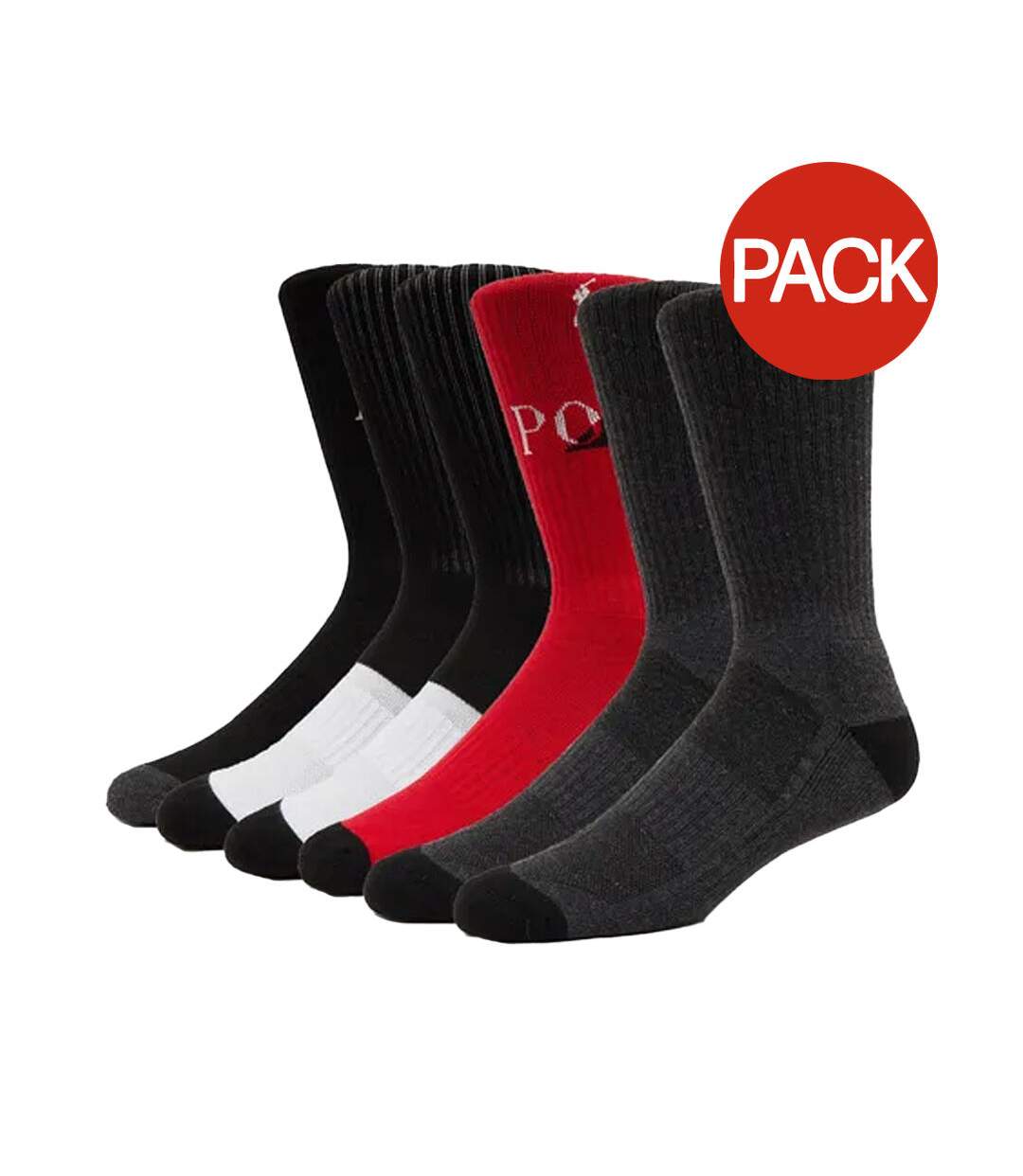 Pack Of 6  Mens Socks  Black Red Ralph Lauren-1