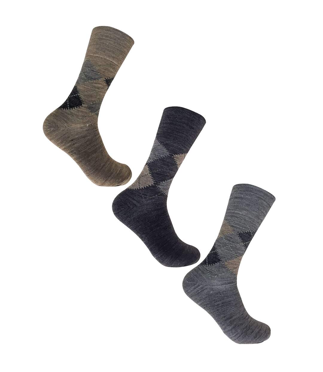 3 Pack Mens Non Elastic Lambs Wool Blend Socks with Loose Top-3