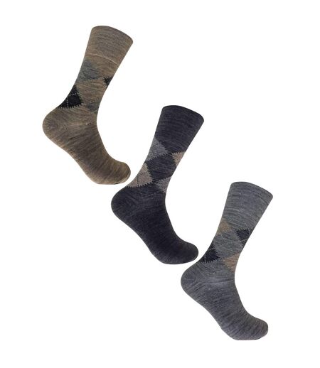 3 Pack Mens Non Elastic Lambs Wool Blend Socks with Loose Top