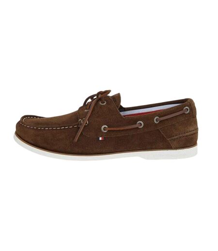 Mens Cow Suede Flat Boat Shoes Brown Tommy Hilfiger