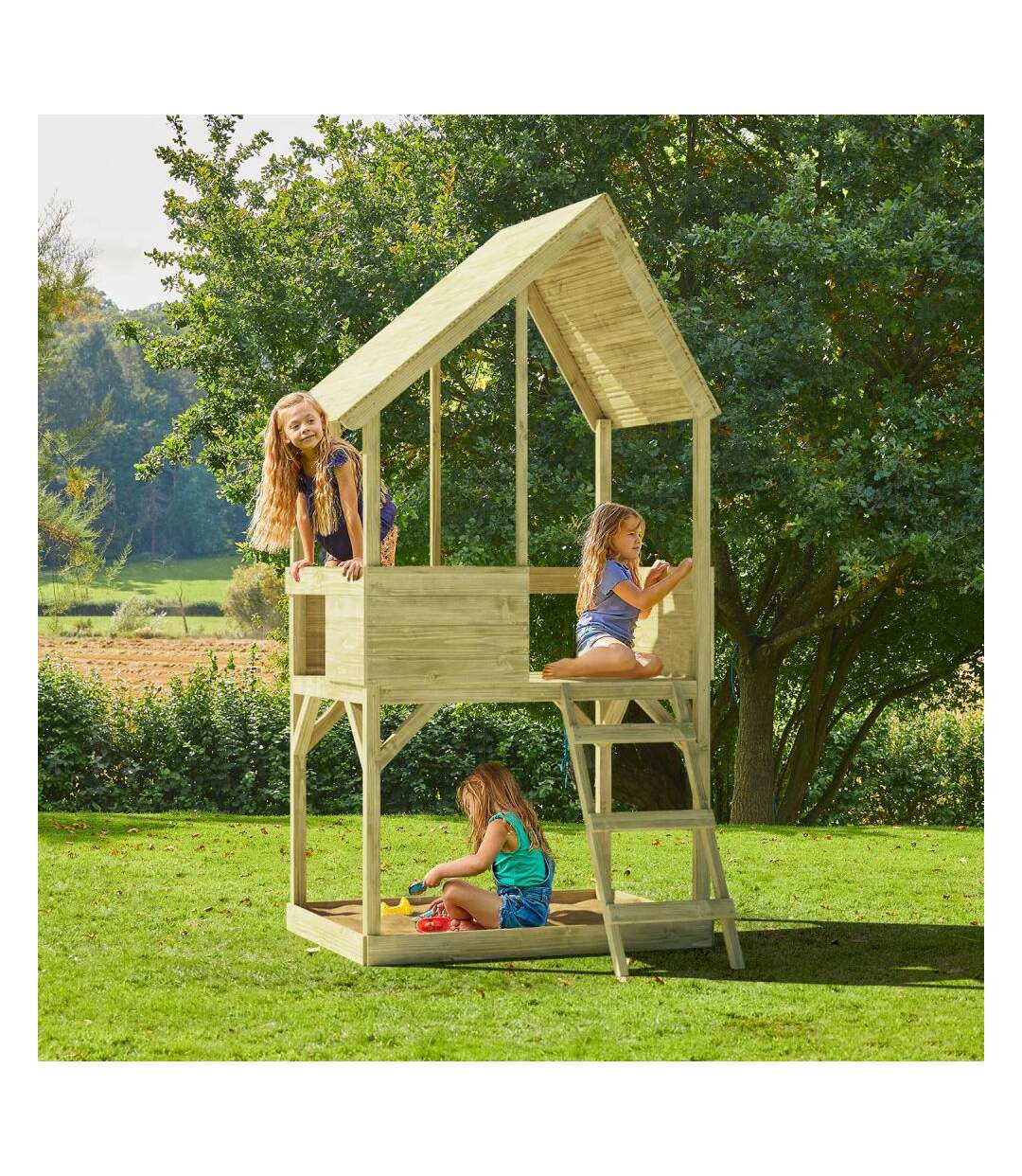 Cabane enfant sur pilotis avec bac à sable Lookout Sans glissière