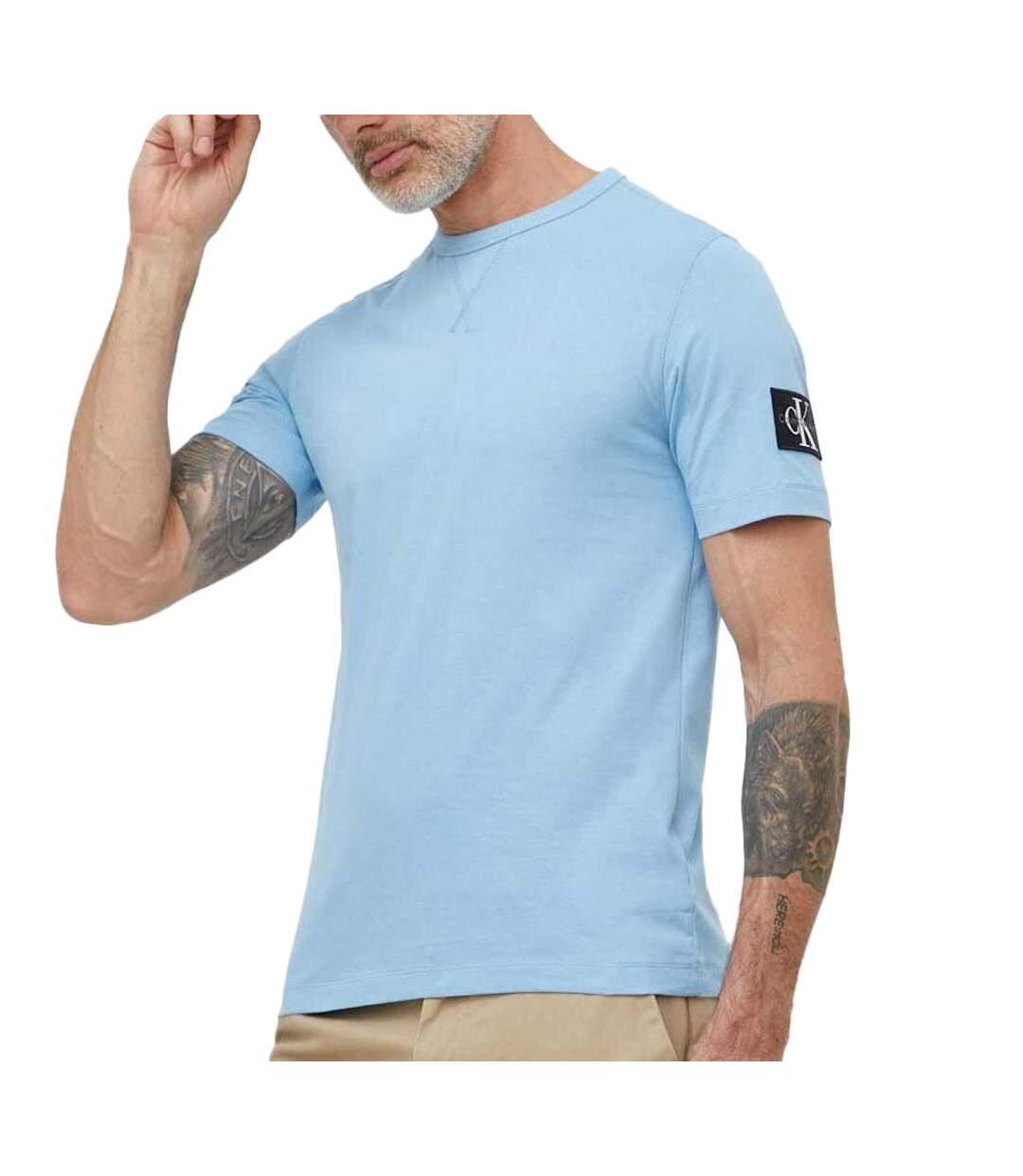 T-shirt Bleu Clair Homme Calvin Klein Jeans Badge - M-1