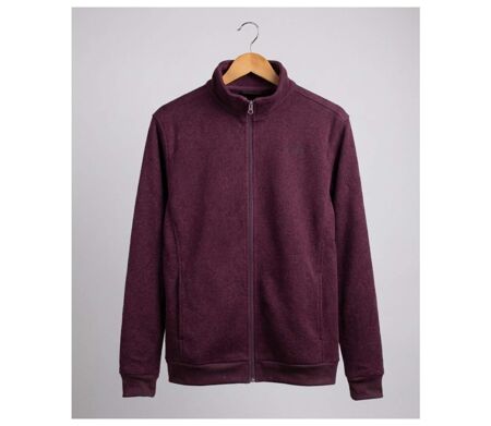 Cardigan Zippé Homme en Polaire Tricot Bordeaux – Col Montant & Coudières Suédine