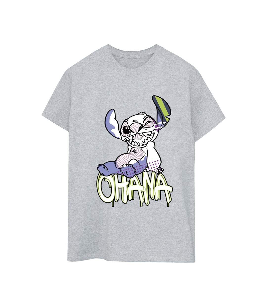 Disney Womens/Ladies Lilo And Stitch Ohana Graffiti Cotton Boyfriend T-Shirt (Gris sportif) - UTBI30298-1