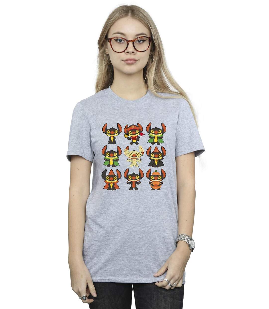 Disney Womens/Ladies Lilo & Stitch Halloween Costumes Cotton Boyfriend T-Shirt (Gris sportif) - UTBI30511-2