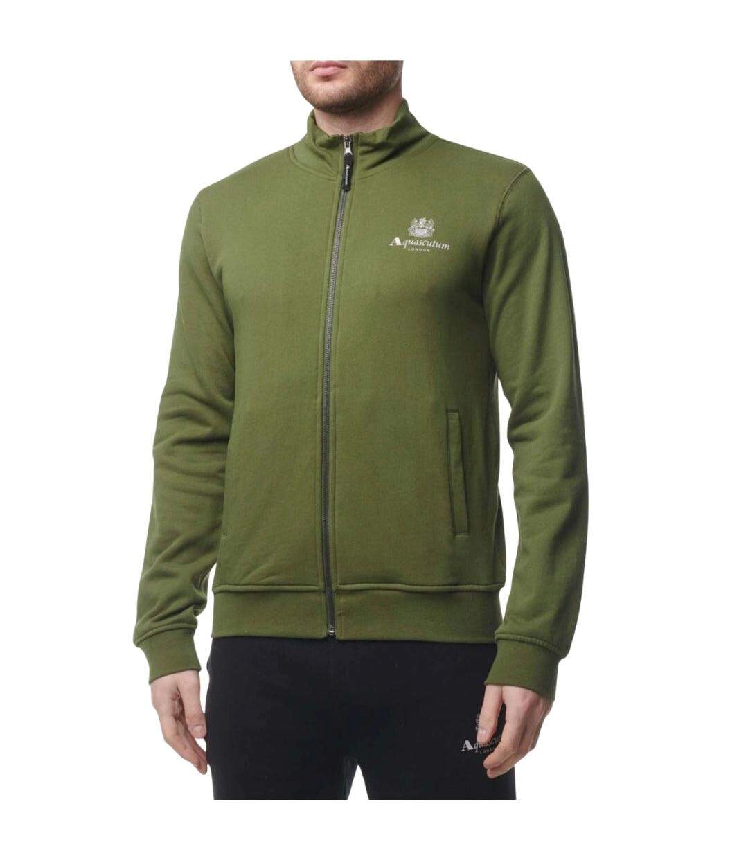 Mens Small Logo Mock Neck Active Fleece Jacket Army Green Aquascutum-3