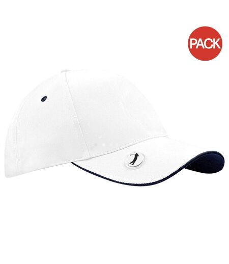 Lot de 2  casquettes de golf adulte blanc/bleu marine Beechfield