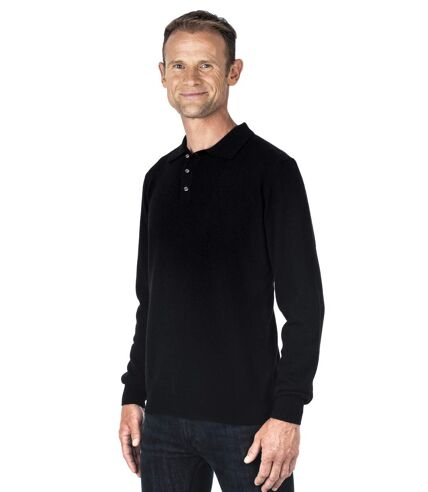 Pull cachemire homme col polo noir