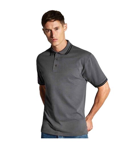 Polo Motif/style Rayure Contrastée Sur Bord Homme Charbon Noir Kustom Kit