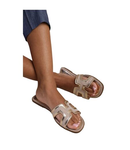 Womens/ladies Surge Cut Out Instep Strap Flat Sandals Gold Where´s That From