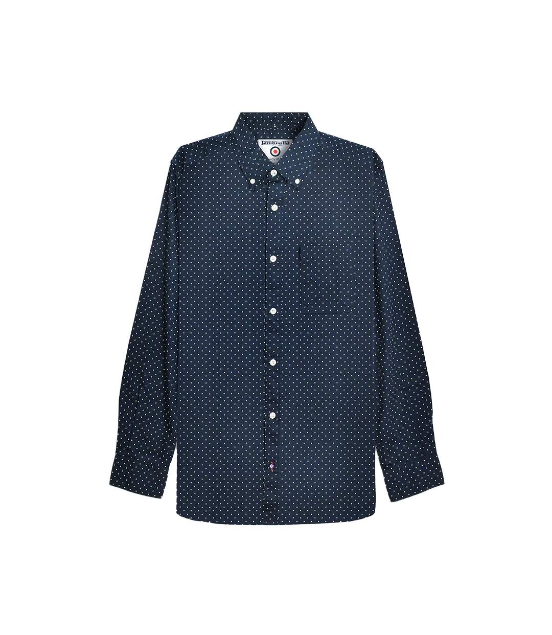 Chemise Manches Longues Motif/style À Points Homme Bleu Marine Foncé Lambretta-2