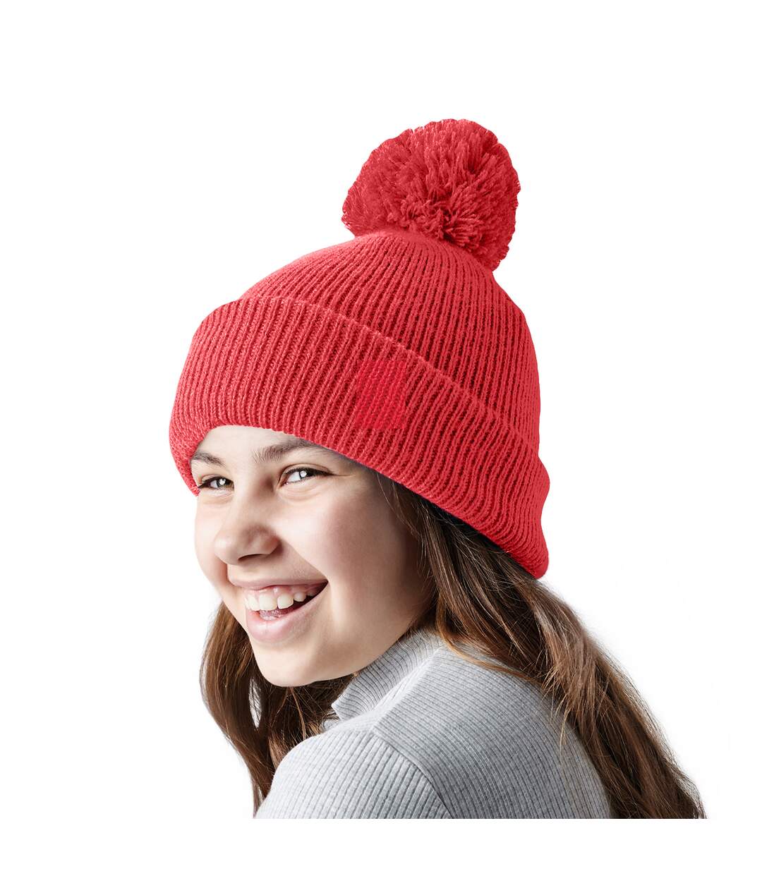 Bonnet à pompon réfléchissant enfant rouge vif Beechfield-2