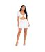 Womens/ladies Shirred Back Puff Sleeve Crop Top White Missy Empire-1