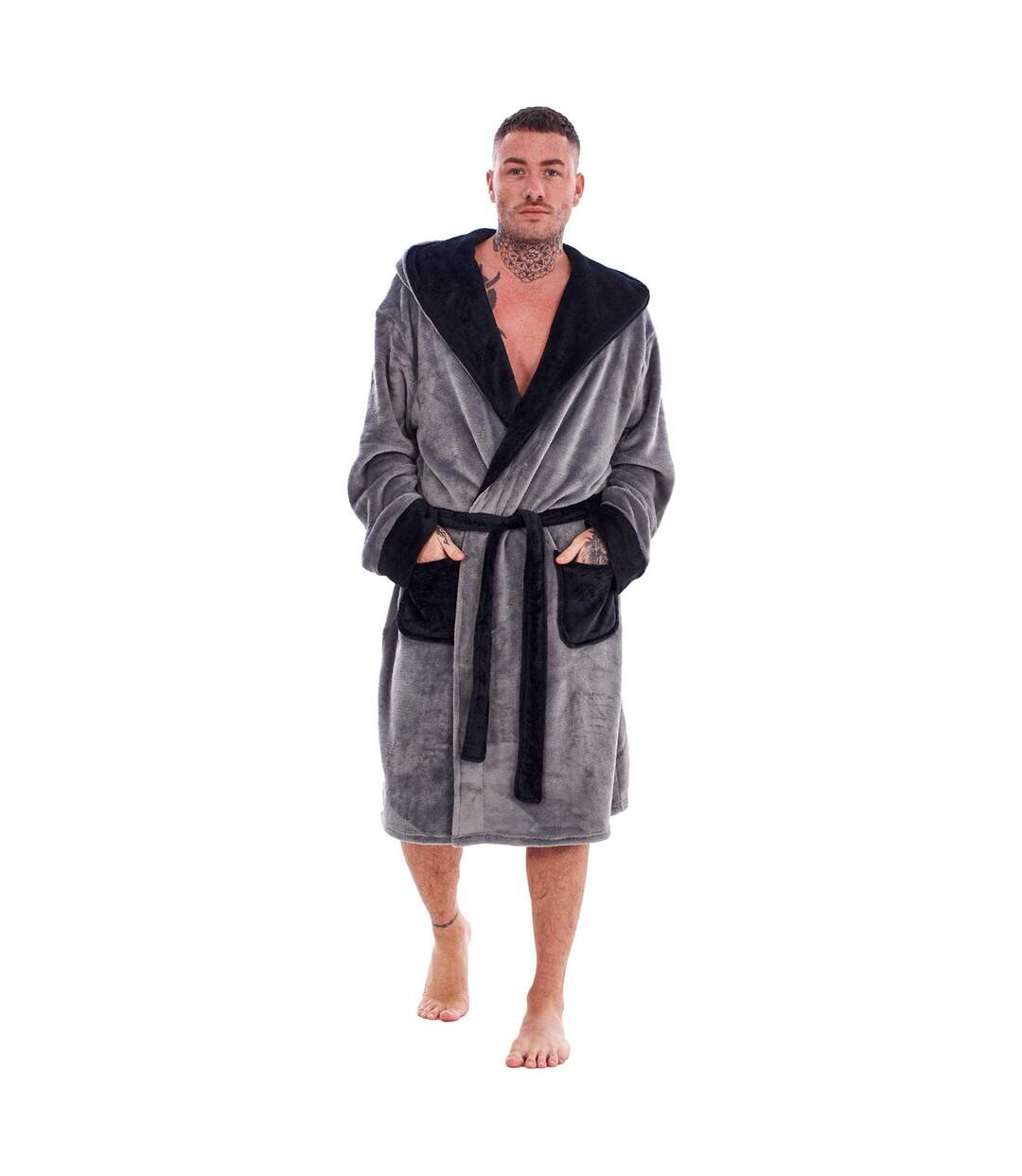Robe De Chambre Homme Gris Noir Keanu-4